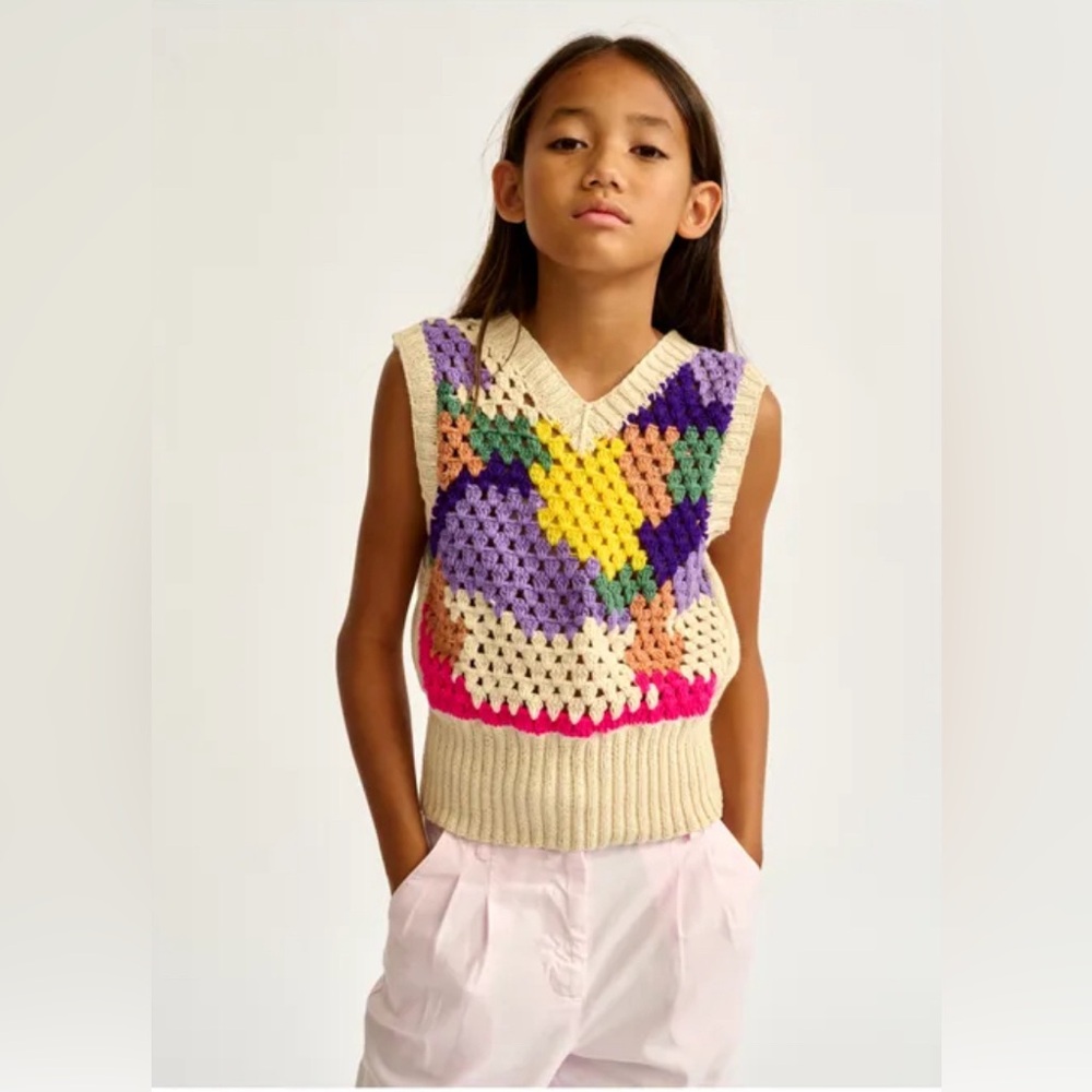 Bellerose Colorblock Crochet Knit Vest NWT!